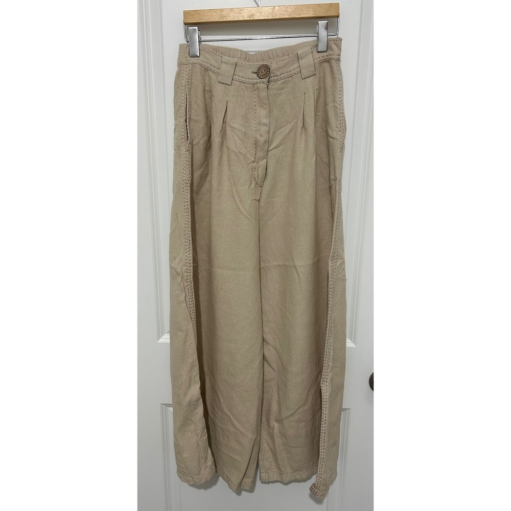 Ollari NY Tan Wide Leg Pants women boho hippie‎ natural cotton Anthropologie s